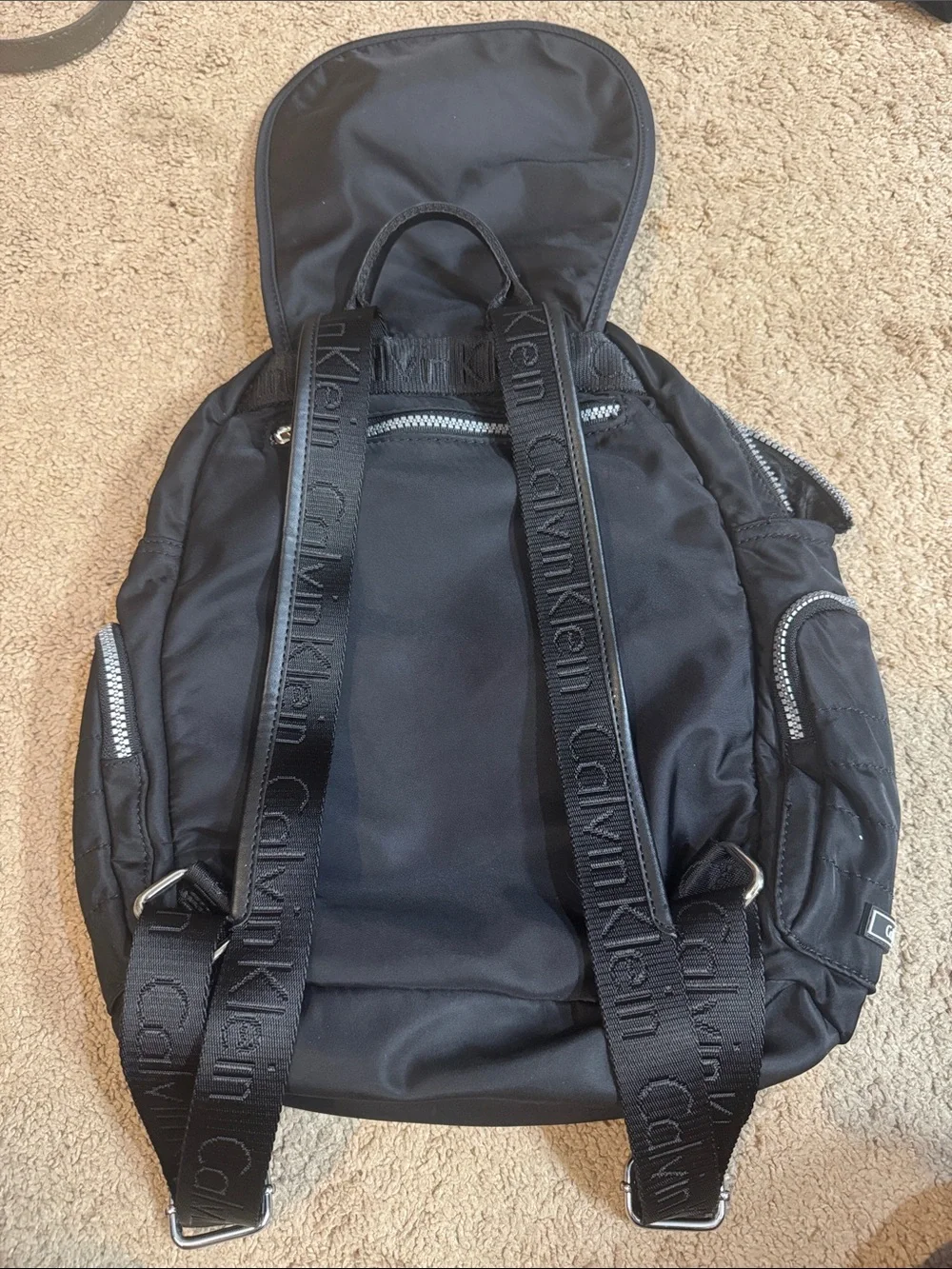 Calvin Klein Black Men's Logo Nylon Backpack with Front Zip Pockets (Project)